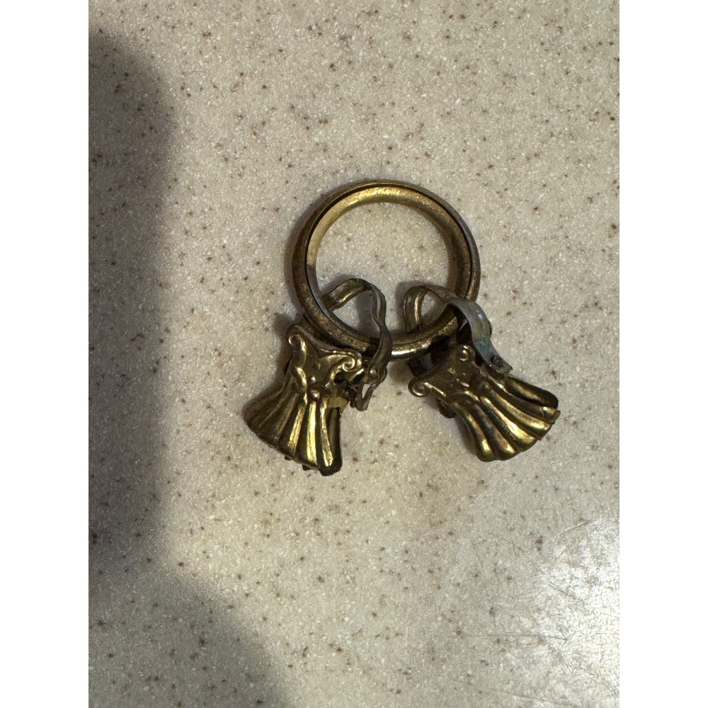 Vintage Brass Cafe Curtain Ring with Clips Germany Ornate Hardware